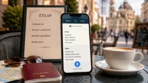 Telefonos fordító nyaraláskor étlap és beszéd fordításához