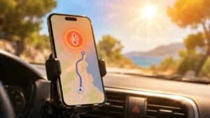 Telefon a forró autóban túlmelegedés és navigáció közben