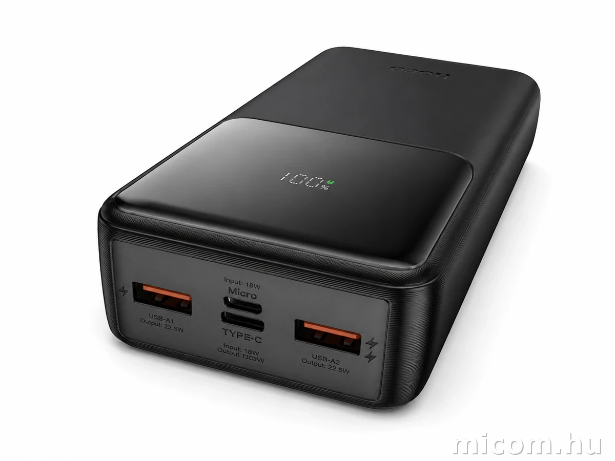 HOCO J136B power bank USB-A, USB-C és microUSB csatlakozói