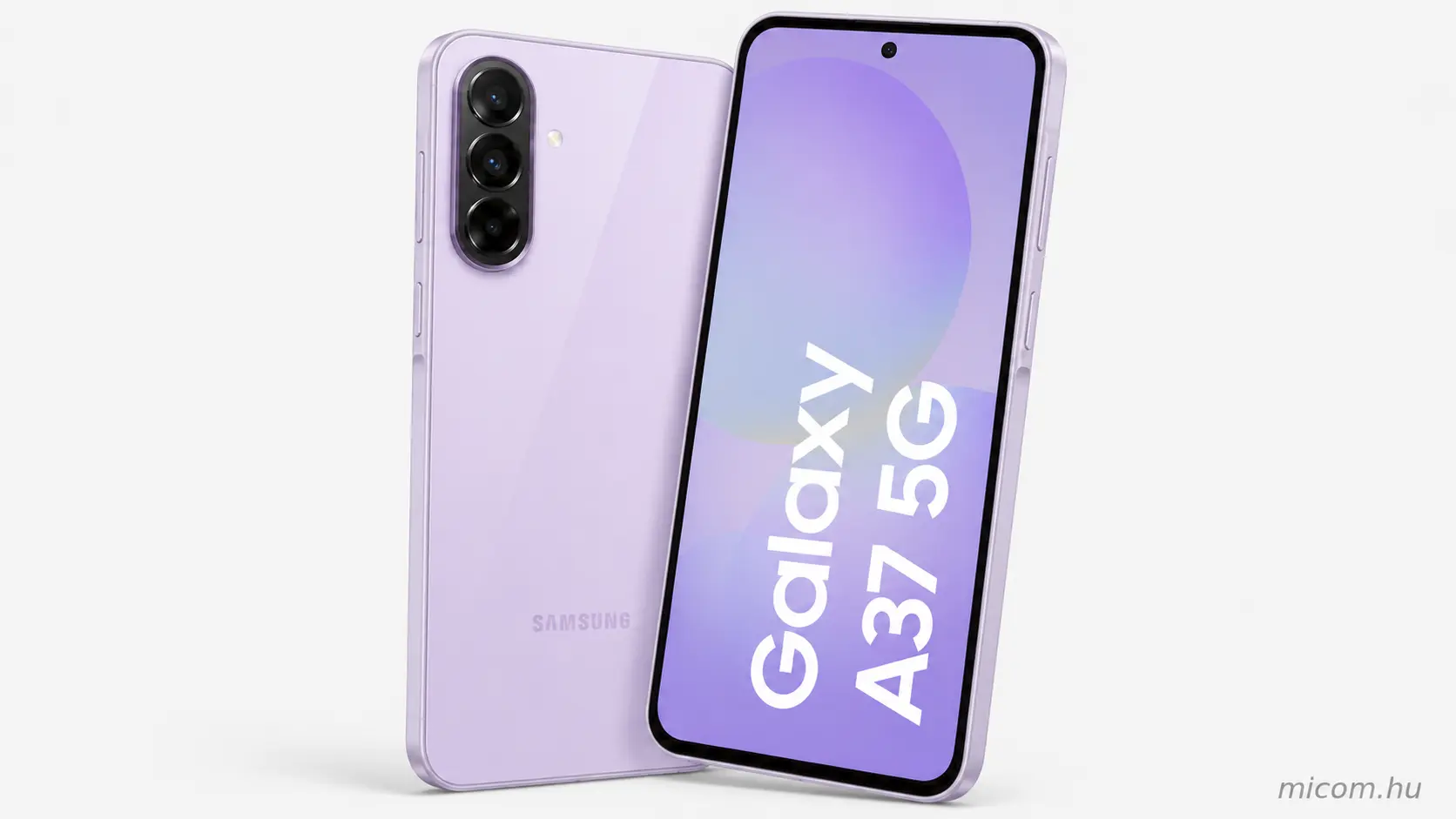 Samsung Galaxy A37 5G levendula színben elöl- és hátulnézetből