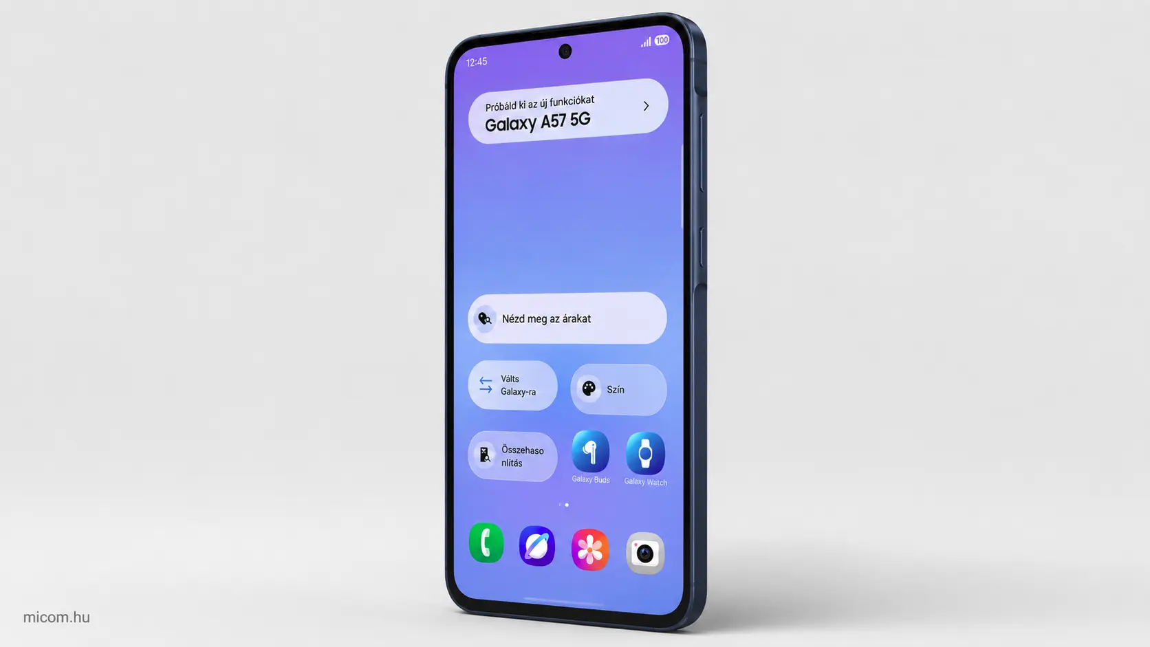Samsung Galaxy A57 5G sötétkék színben elölnézetből