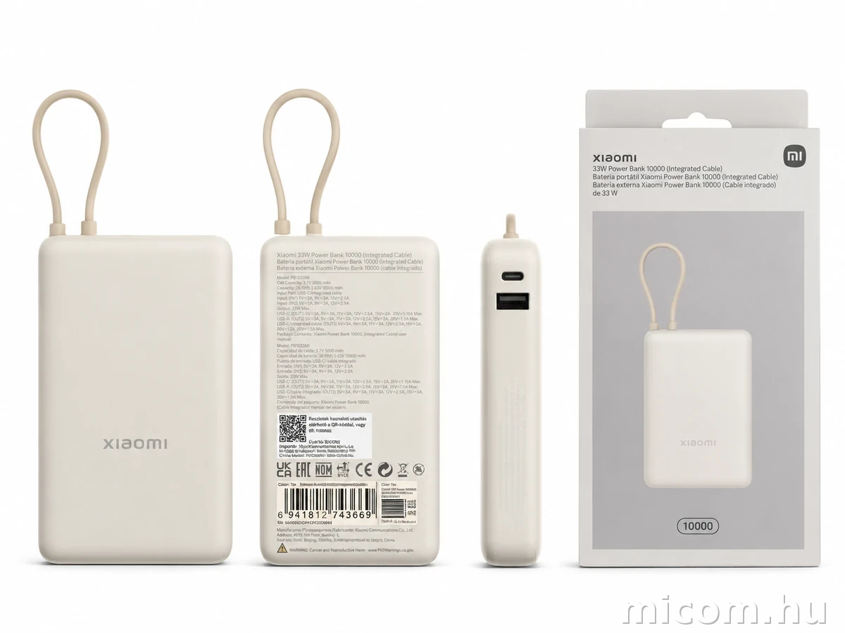 Xiaomi 33W Power Bank 10000 beépített USB-C kábellel