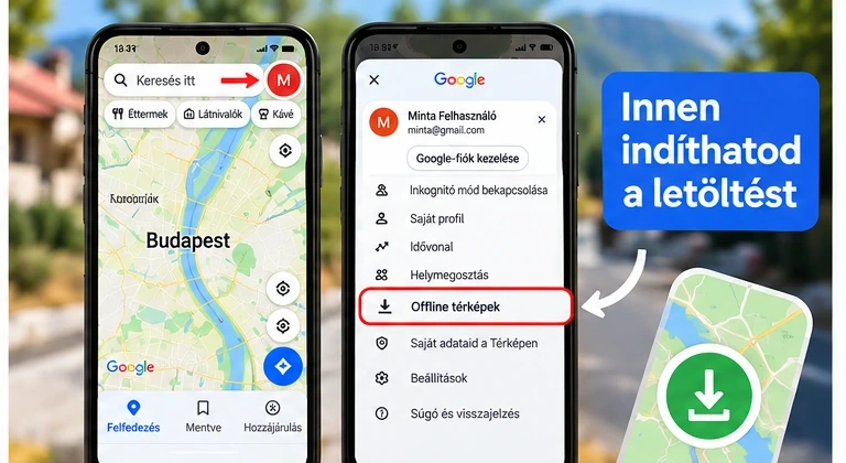 Google Maps Offline térképek menüpont