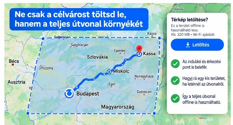 Google Maps offline térkép területének kijelölése